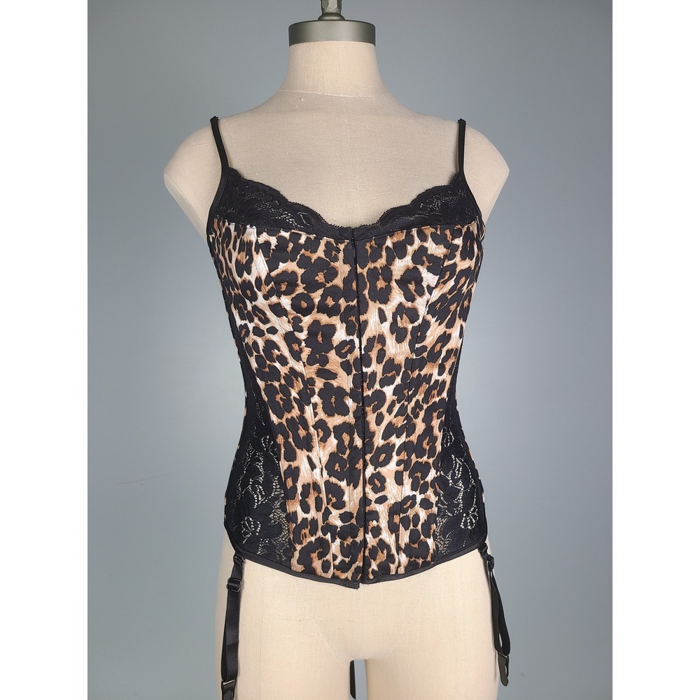 Y2K Shirley of Hollywood Sz 36 Leopard Corset Overbust Lace Bimbocore It Girl